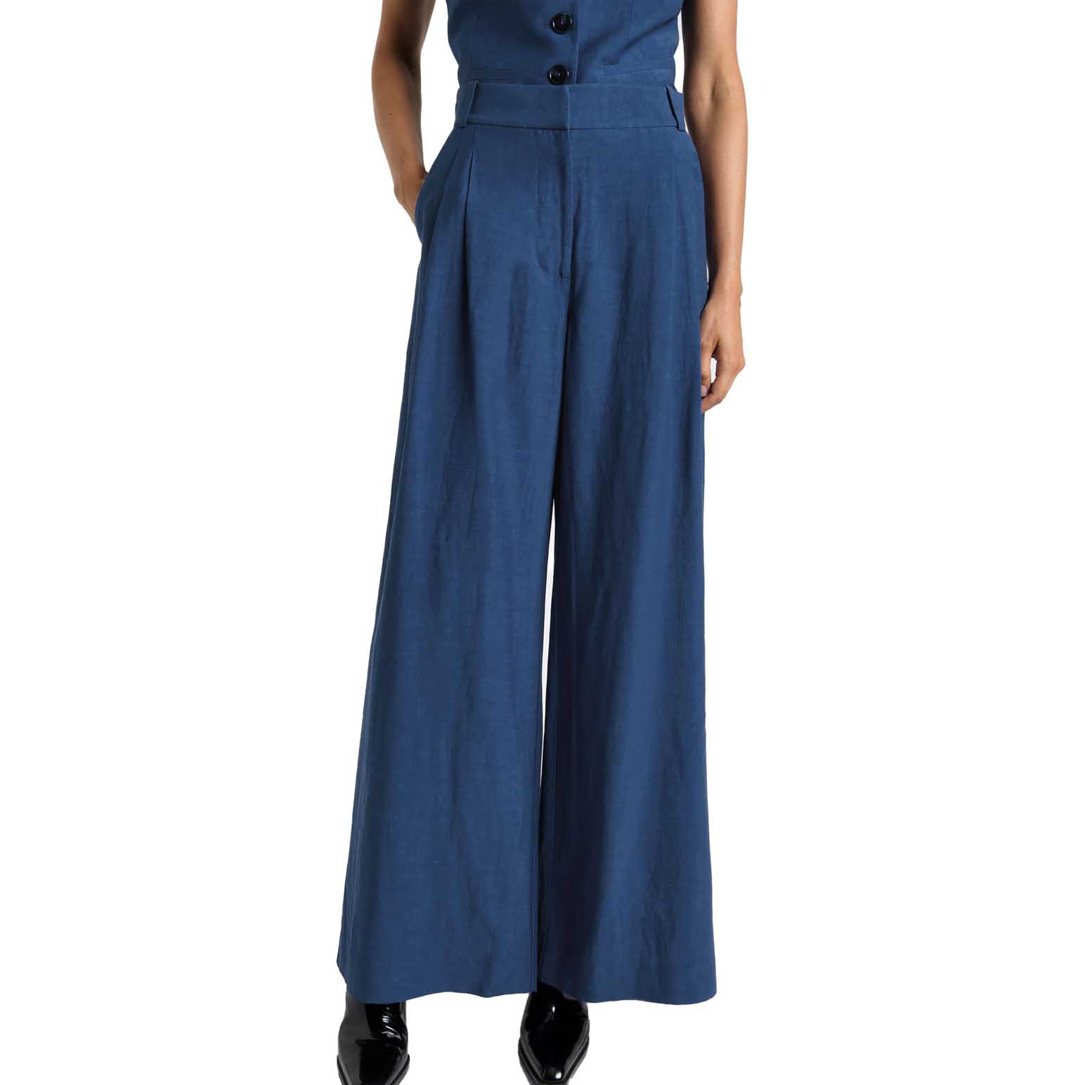 Cue Viscose Linen Double Pleated Wide Leg Pant
